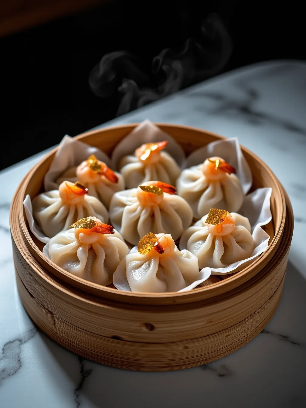 Luxurious Shumai Dish in Bamboo Steamer